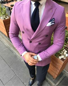 Biznes Fioletowy Podwójny Mężczyźni Garnitury Slim Fit Fit Groom Blazer Party Party Dostosowany Długi Rozmiar Work Casual Wear