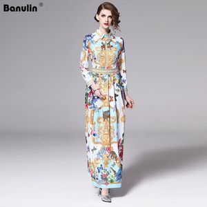 Banulina Runway Designer 2020 Primavera Feriado Maxi Vestido Mulheres Manga Longa Linda Linda Vintage Camisa Longa Vestido Vestido