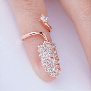 Wolf Tide Farterfly Little Finger Nail Cover Open Art Ring Gold Plated Bling Cubic Zirconia Womens Diamond Finger Rings Decoration Jewelry for Women Bijoux Gifts