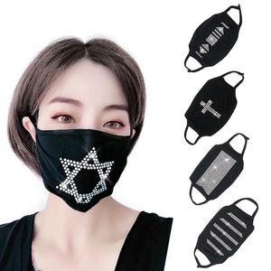 Maschera antipolvere Riciclaggio Riutilizzabile Mascarilla nera Proteggi la bocca Respiratore di cristallo strass Panno di cotone Tailor Made Girls 7 2jy B2