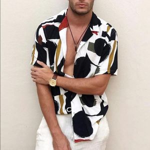 メンシャツハワイアンシャツショートスリーブシャツファッションプリント夏の男子ストリーウェアCamisa Masculina＃714