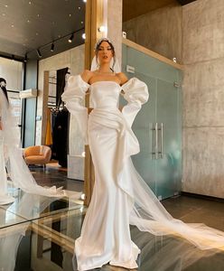 Cheap Simple Mermaid Wedding Dresses for Girls Sheath Bride Bridal Gowns Beach Sheath Column Customize Made Plus Size