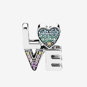 Rainbow Pave Love Charm Damen Mädchen Armbandherstellung Zubehör mit Originalverpackung für Pandora 935 Sterling Silber Charms