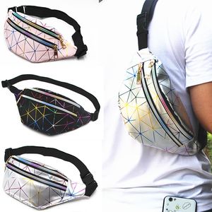 2020 Ny designerbag Rhombus Bländande laser Waist Väskor Utomhus Sport Multilayer Zipper Bröstpåse Ljus PU Läder Plånbok för Girls Boys