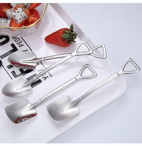 304 Rostfritt stål Creative Tip Flat Shovel Spade Spoon Coffee dessert glassskedar vattenmelon grävning droppfartyg