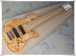 Fabrikspezifische 6-saitige Ahorngriffbrett-Original-E-Bassgitarre mit durchgehendem Hals und Dots-Inlay und goldener Hardware