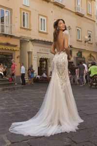 BERTA 2021ウェディングドレススパゲッティストラップレースアップリケMermaid Bridal Gowns Open Back Sweep Train Wedding Dress Robe De Mariee268n