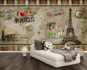 3d Tapeta ściany Proste Retro Paryż Wieża Eiffla Wall Wall Romantyczny Sceneria Dekoracyjna jedwabna ścienna tapeta