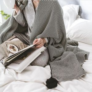 Bola de lã cobertor de algodão de malha de algodão sofá toalha tampa nórdico estilo ar condicionado cobertores