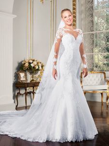 Bröllopsklänningar Mermaid Långärmade Brudklänningar Lace Applique Plus Storlek 2 4 6 8 10 12 14 16 18 20 22