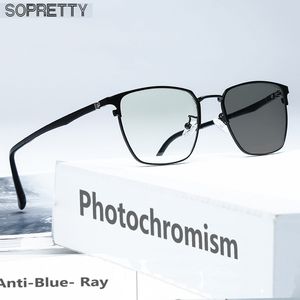 Unisex-Ultraleicht-Photochromismus-Anti-Blue-Ray-Brille, quadratische Fliter-Strahlungsbrillengestelle und UV400-Sonnenbrillen