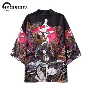 2020 japanische Samuri gedruckt Kimono Frauen Harajuku Hip Hop Mode lässig Streetwear Jacke Sommer lose Strickjacke Kimono Männer CX200728