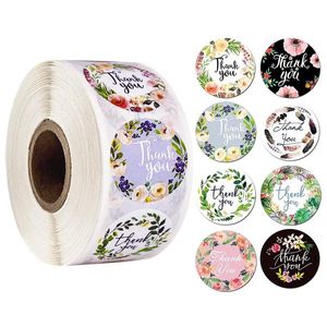 500pcs/roll Round Floral Thank You Stickers Scrapbooking for Package Seal Labels Custom Sticker Decoration Wedding Stickers