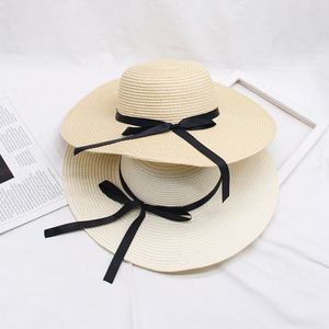 Bow Knot Kadınlar Hasır Şapka Tatil Retro Lady Geniş Brim Doğal Katlanabilir Şapka Kız Sahil Casual protetion Siperlik Güneş Açık Şapkalar LJJP105