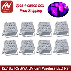 8st LED-upplyfta par50 Ljus 12x18W RGBWA UV Wireless PAR Can Battery Operated Akku Uplighting Remote WiFi Control för DJS Wedding Bar