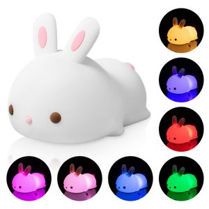 Led Nursery Night Light for Kids, Portable Soft Silicone Bunny Kids Night Light, Rechargeable Color Changing Lamp Animal Toddler Nighlights