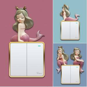 Mermaid switch stickers cartoon wind socket decoration interior wallsticker fairy tale creative resin 3D stereo sticker