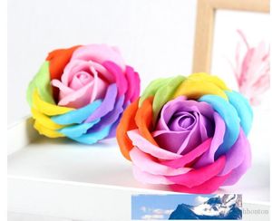 Rainbow 7 Colorido Rose Sabonetes Flor Presentes Embalado de Casamento Presentes de Festa de Eventos Favor Favor Sabão Soap Scented Casa de Banho Acessórios