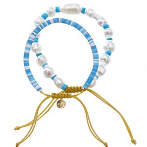 Summer Candy Color 2Pcs/Set with Imitation Pearl Adjustable Woven Bracelet For Women Jewelry Love Gift