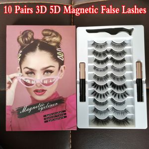 Eyelashes magnéticos 3D 5D com delineador e pinça 10 pestanas falsificadas magnéticas ajustadas imã feitos artesanal reutilizável dos cílios feitos à cola necessários