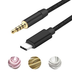 Telefonkablar Typ-C USB-C till AUX 3.5mm Jack Audio Adapter Kabel Flätad Kabel Male USB C För Samsung Xiaomi Huawei Android-telefoner