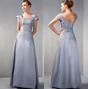 Gray Mother Of The Bride Dresses A-line Cap Sleeves Chiffon Lace Beaded Long Elegant Groom Mother's Dresses For Wedding Evening Dress