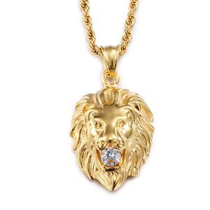 Dominering Lion Head Wisianty Naszyjnik 316L Stal nierdzewna Prawdziwa złota Cool Men Jewelry