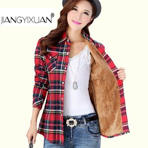 Gruby Velvet Blusas Zimowy Bawełna Długoszemiony Koszula Plaid Damska Koszula Flanel Bluzki Feminina Koszulka Femme Camisas Femenina Topy