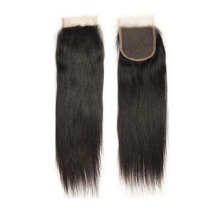 Cabelo humano peruano com fechamento de renda 4x4, cabelo remy reto, cor natural, 4 por 4, 10-22 polegadas