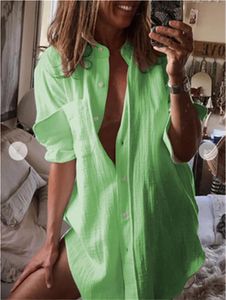 Kobiety Casual Z Długim rękawem Bluzki Moda Trend Solid Color Lapel Neck Bluzka Bluzka Designerska Kobieta Nowa Luźna Seksowna Koszula Jednopierowa Koszula