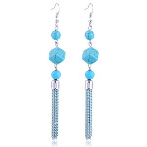 Wholesale turquoise tassel earrings for sale - Group buy 10 Pairs Silver Plated Dangle Earrings Layer Round and Square Green Turquoise Stone for Women with Tassels Jewelry