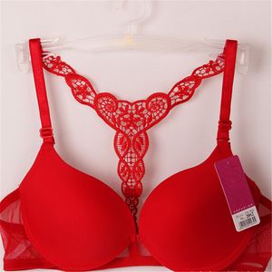 Reggiseno da donna sexy con chiusura frontale in pizzo, reggiseno push-up senza cuciture, reggiseno a spalle scoperte