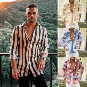 Fashion-2019 Men Cotton Linen Long Sleeve Summer Solid Shirt Casual Loose Comfy Top Male Striped Turn Down Collar Shirt Men Clothing