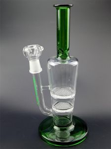 Vas Glas Bong Vattenpipor Grön Heady och Base 2 Later Honeycomb Perc Percolator Water Pipes 10,6 Inch Tall Dab Rig