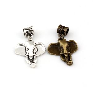 50 pçs / lote Dangle Antique Prata / Bronze Elefante Cabeça Charme Pingentes Para Jóias Fazendo Bracelete Colar DIY Acessórios 22.8x38mm