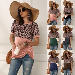Spot T-shirt vår och sommar mode casual runda nacke leopard kortärmade kvinnor stöder blandad sats