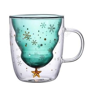 Christmas Tree Festival Glass Cup Mugs Heat Resistant Double Layer Glasses Bottes Breakfast Oatmeal Milk Cup Custom Drinking MugGlass Cup