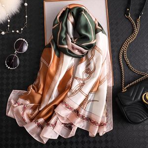 Frauen Seidenschal Blumendruck Mode Schal Designer Sonnenschutz Schals weiblich Strand Stirnband Bandana