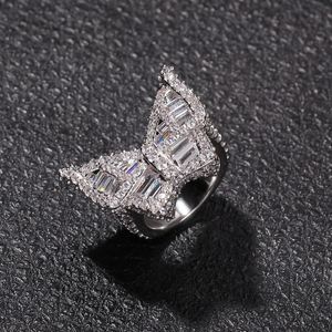 Anéis de diamante borboleta CZ micropavimentados com gelo zircônia cúbica moda masculina hip hop anel de ouro joias