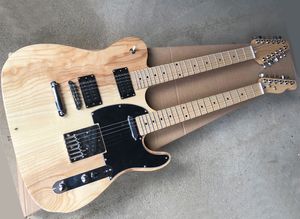 Factory Direct Sale 12 + 6 Strängar Naturlig TL Double Neck Electric Gitarr med Rosewood Fretboard, Humbucker Pickups, Ash Body