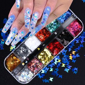 Holographic Nail Art Glitter Sequins Sparkly 12 Grid /Set Eye Makeup 3D Thin Butterfly Flakes Polish Decals Nails Decorations