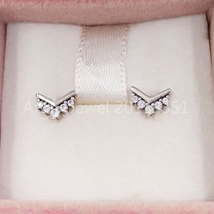 Tiara Wishbone Stud örhängen Autentic 925 Sterling Silver Studs Fits European Pandora Style Studs Jewelry Andy Jewel 298274CZ