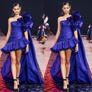 2021 Elie Saab Prom Dresses Bule Ruffles Mini Krótkie Suknie Wieczorowe Ramię Slim Czerwona Dreset Dress Vestidos de Novia