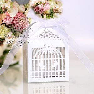 100PCS Laser Cut Bird Cage Candy Boxes Wedding Favors Candy Holder Sweet Package Event Party Reception Supplies