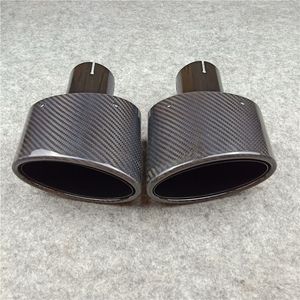 Akrapovic Car Modifide Mufflerエンドパイプのための1個の楕円形の斜めの光沢のあるカーボンの黒いステンレス鋼の排気管