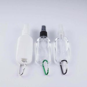 50ml esvaziar frasco de spray portáteis Frascos de viagem de plástico reutilizável sabão artigos de higiene pessoal Container com Keychain gancho frasco de spray LX2526