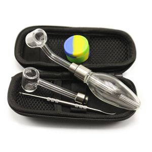 CSYC NC027 Deluxe smoking Kit glass Hand Pipe With 45 180 degree Quartz Banger Nail Dab Rigs Glass Water Bong