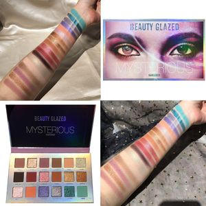 Beleza vidrados 18 cores MISTERIOSO Waterproof Palette Maquiagem sombra Escova Eye Palette Cosmetic 20sets / lot DHL