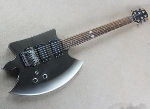 Black Axe shaped electric guitar with humbuckers,floyd rose,rosewood fretboard,can be customized as request