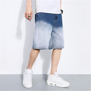 Reißverschluss, gerade Herren-Denim-Shorts, Designer, lockere Elastizität, lässige blaue Jeans, dünne Knielänge, Modetrend, mittlere Taille, Fünf-Punkt-Jeans